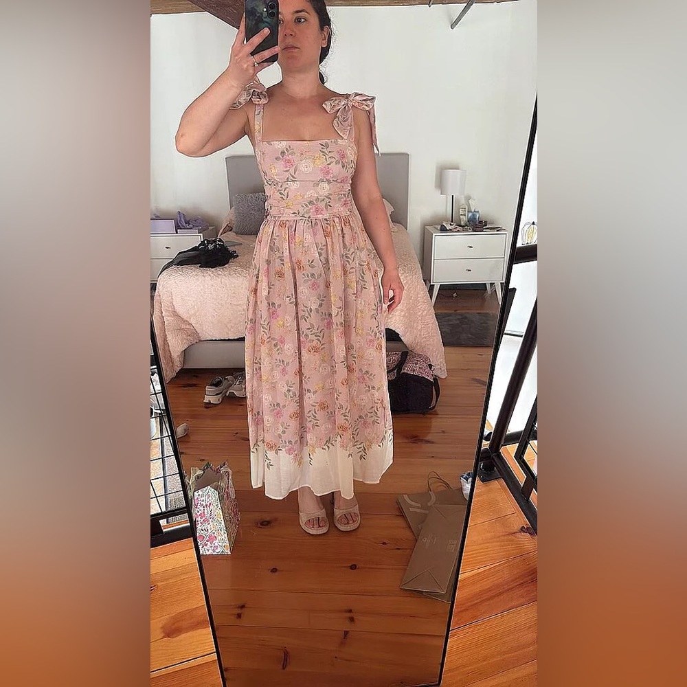Dua Tied Shoulder Maxi Dress Floral Peach - Picture 2 of 8